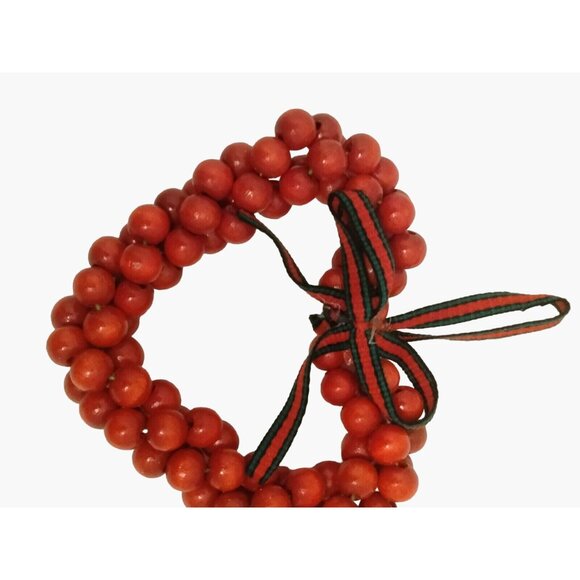 Red Wood bead Heart Ornament Valentine Christmas Wedding 4 inch USA - Picture 4 of 4